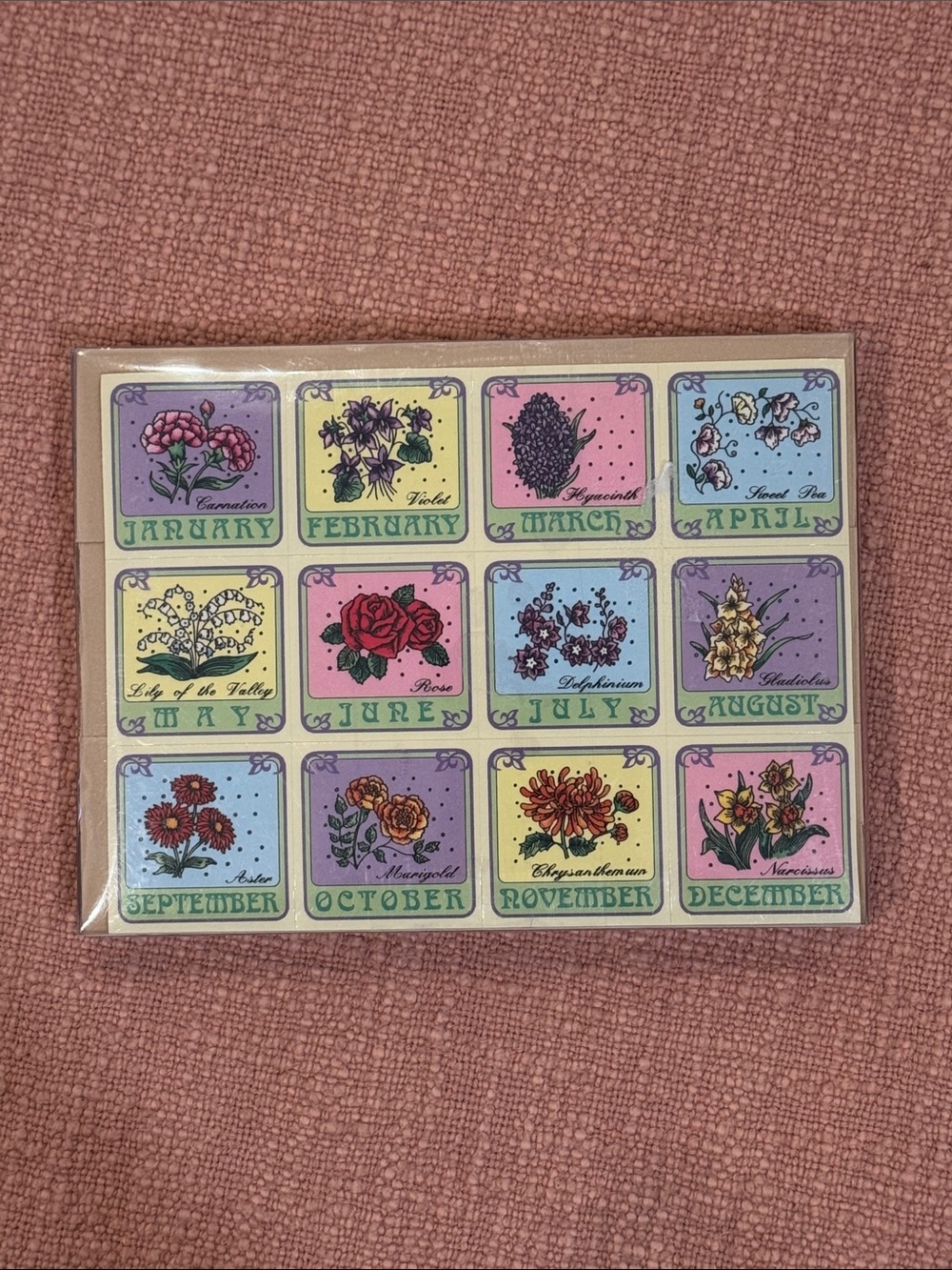 Flower & Month Floral Art rubber stamp Set on foam backing